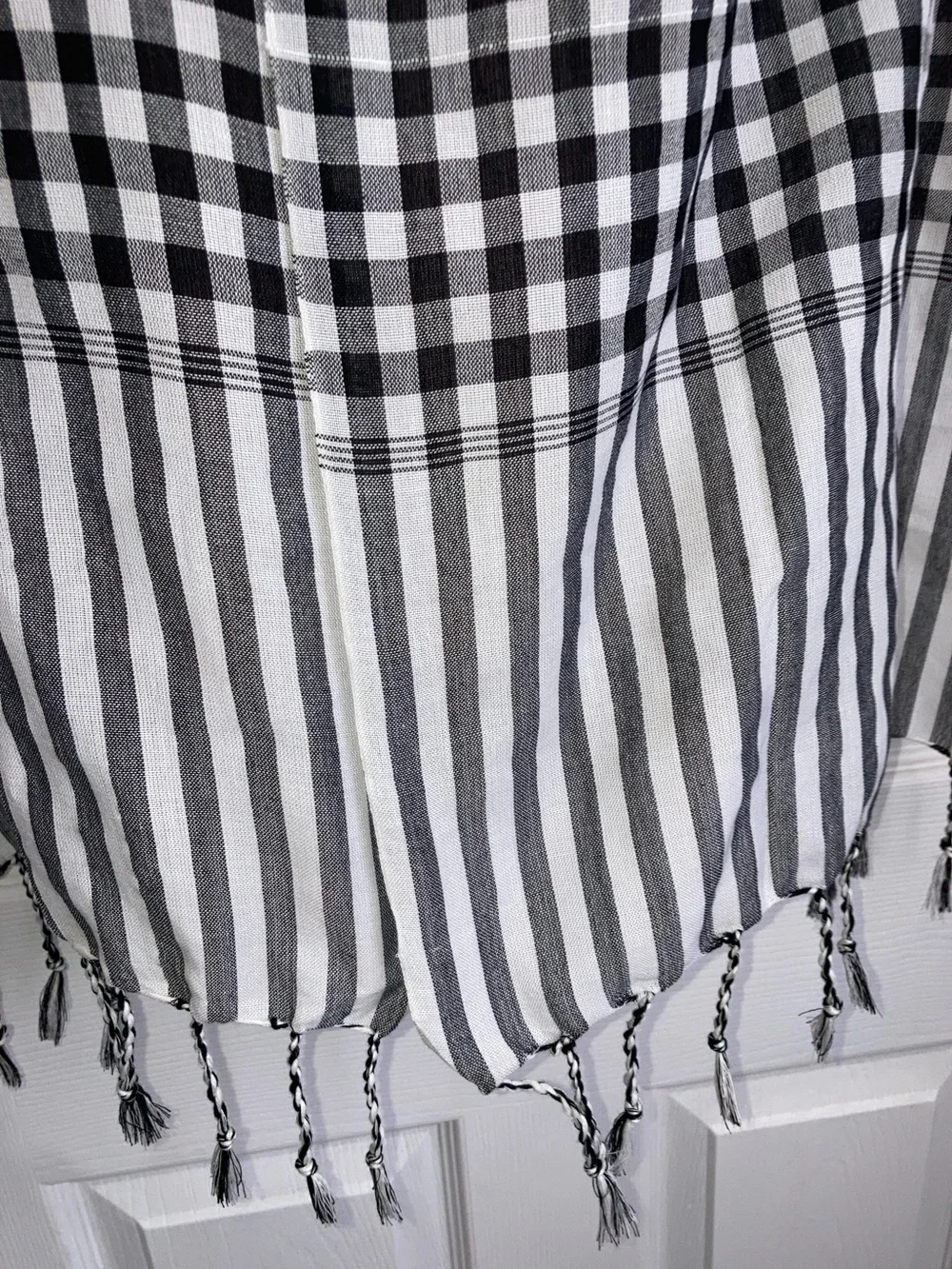 Krama Cambodian Scarf Black White Checkered Stripes Unisex 59 x 18 inches